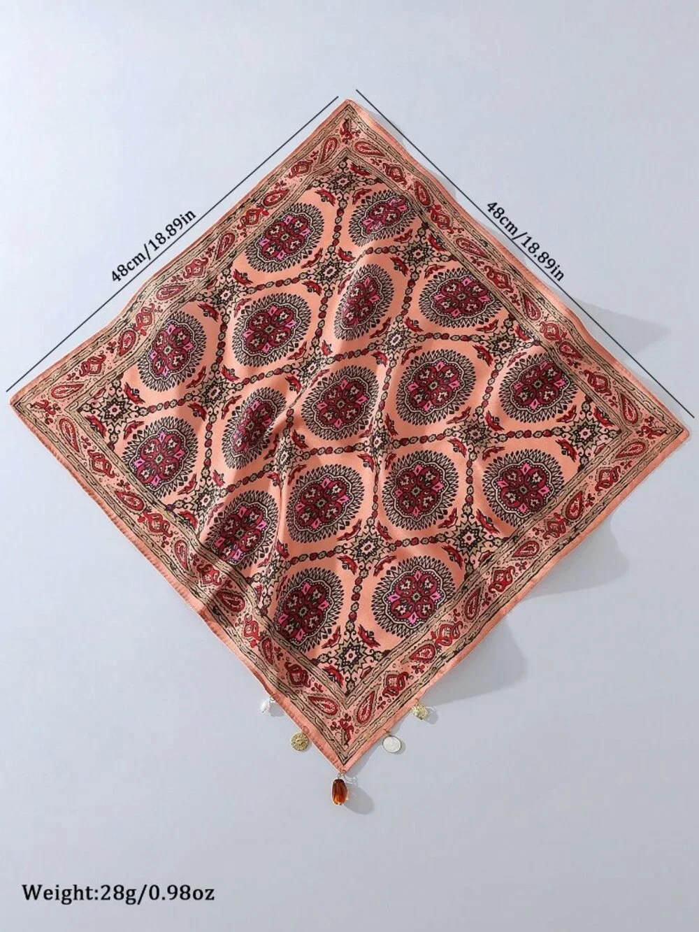 ✨ Peach Paisley Charm Bandana Head Scarf Pearl Heart Sun Boho Western
